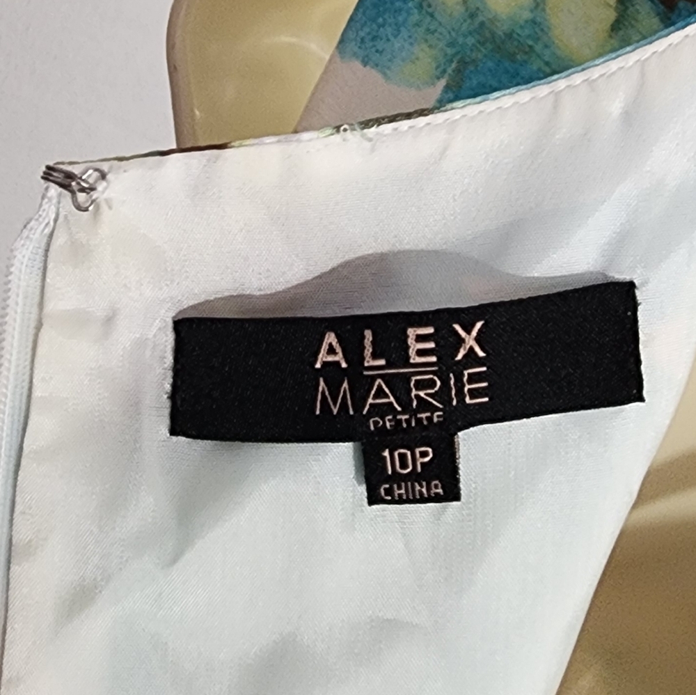 Alex Marie Dress Vintage Floral Sleeveless Asymmetrical Collar Blue Size 10P - Picture 12 of 13